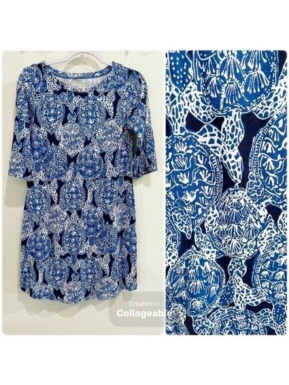 New Lilly Pulitzer Turtle Print Dress Preppy Vacation Beach Blue Cruise